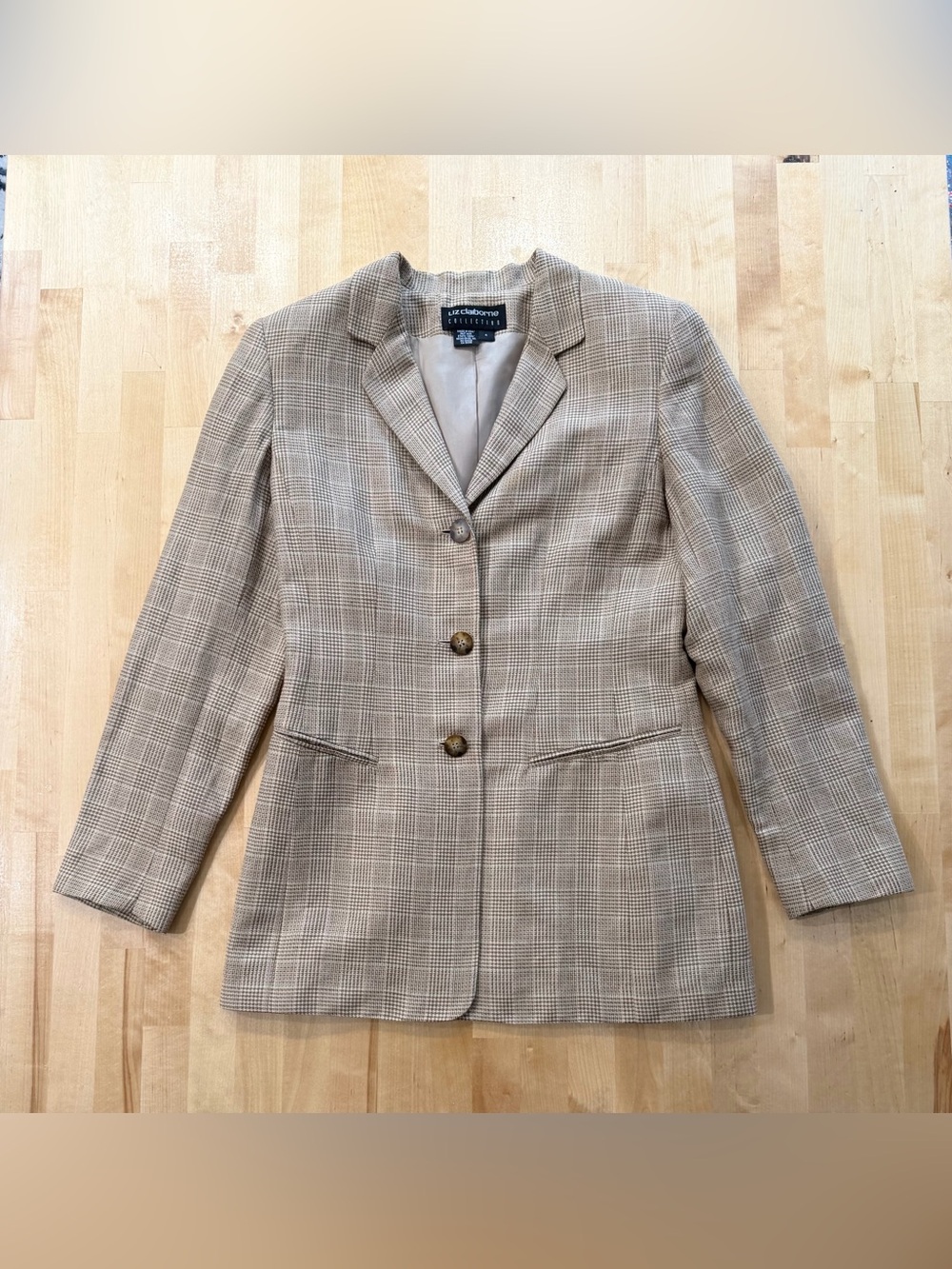 Liz Claiborne Collection Beige/Tan Glen Plaid Women's Blazer Jacket